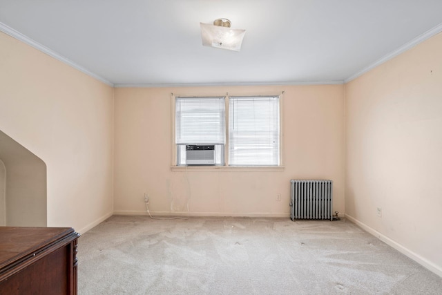 46-27 195th St, Flushing, NY 11358 - unfurnished room featuring radiator, cooling unit, carpet flooring, and ornamental molding