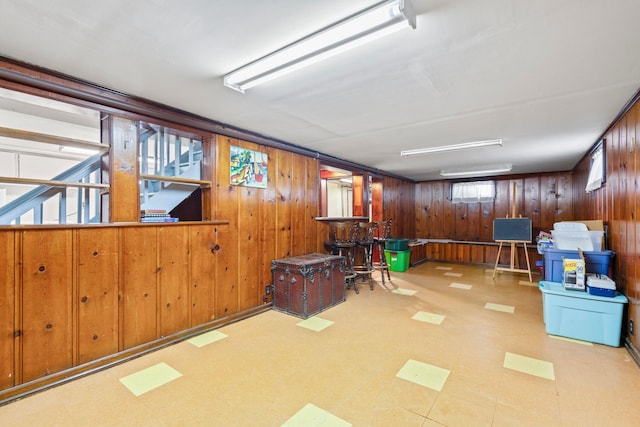 46-27 195th St, Flushing, NY 11358 - home office with tile patterned floors and wood walls