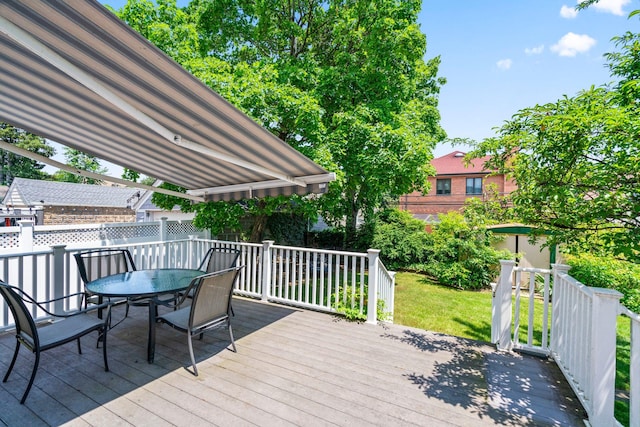 46-27 195th St, Flushing, NY 11358 - wooden deck with outdoor dining space and a yard