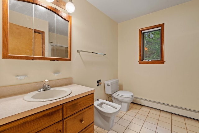 41-59 Fox Mountain Rd, Livingston Manor, NY 12758 - bathroom featuring a baseboard radiator, tile patterned floors, a bidet, and vanity