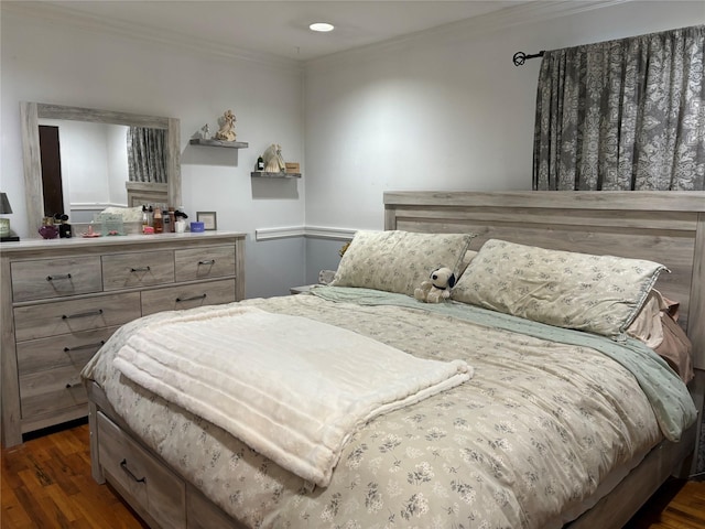 179 Clinton Ave, East Patchogue, NY 11772 - bedroom with ornamental molding, dark wood-type flooring, and recessed lighting