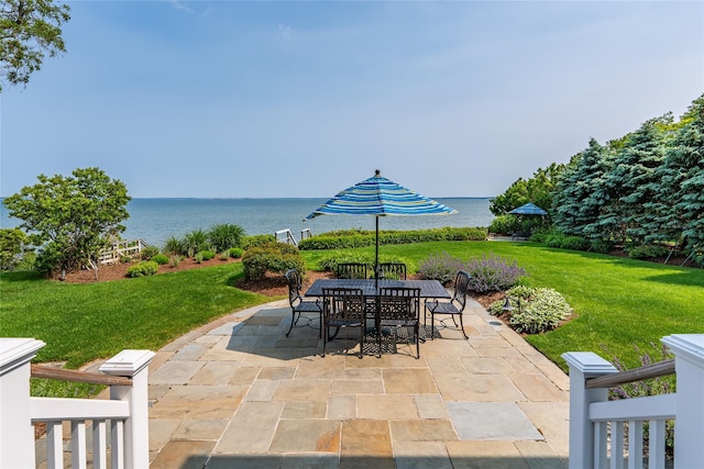 4510 Peconic Bay Blvd, Laurel, NY 11948 - view of patio / terrace featuring a water view and outdoor dining space