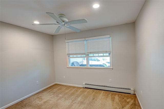 122 Cambon Ave, Saint James, NY 11780 - carpeted spare room featuring baseboard heating, a ceiling fan, and recessed lighting