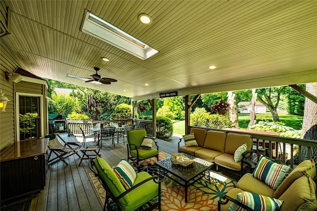 122 Cambon Ave, Saint James, NY 11780 - deck featuring an outdoor hangout area, outdoor dining space, and ceiling fan