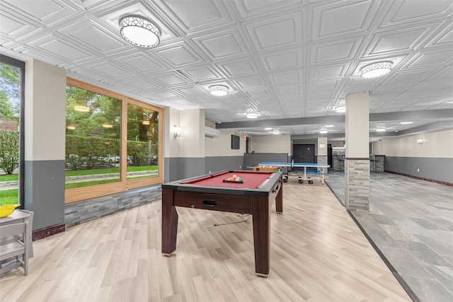 150-38 Union Tpke Unit 7R, Flushing, NY 11367 - game room with ornate columns, pool table, wainscoting, an ornate ceiling, and wood finished floors