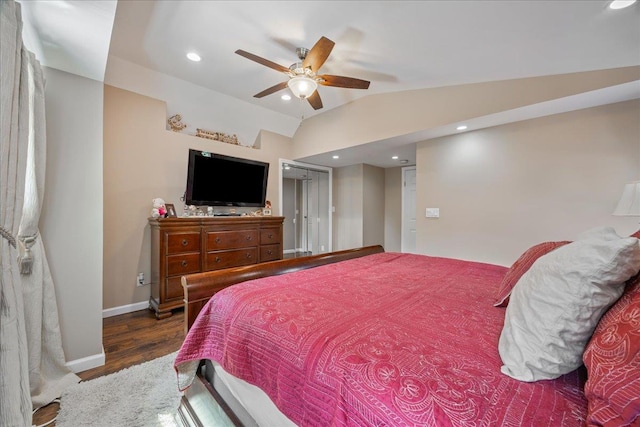 17 Acorn Rd, East Rockaway, NY 11518 - bedroom featuring wood finished floors, recessed lighting, lofted ceiling, and a ceiling fan