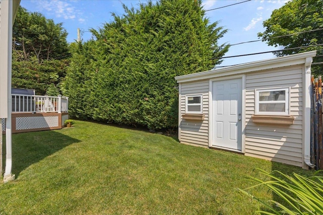 17 Acorn Rd, East Rockaway, NY 11518 - view of green lawn featuring an outdoor structure and a wooden deck