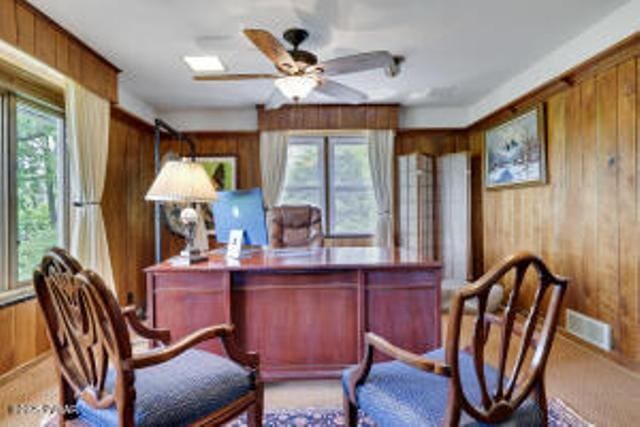 312 E Ann St, Milford, PA 18337 - office area with wooden walls and a ceiling fan
