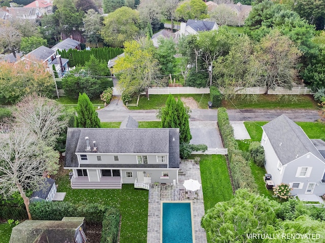 91 Howell St, Southampton, NY 11968 - aerial perspective of suburban area with a pool area