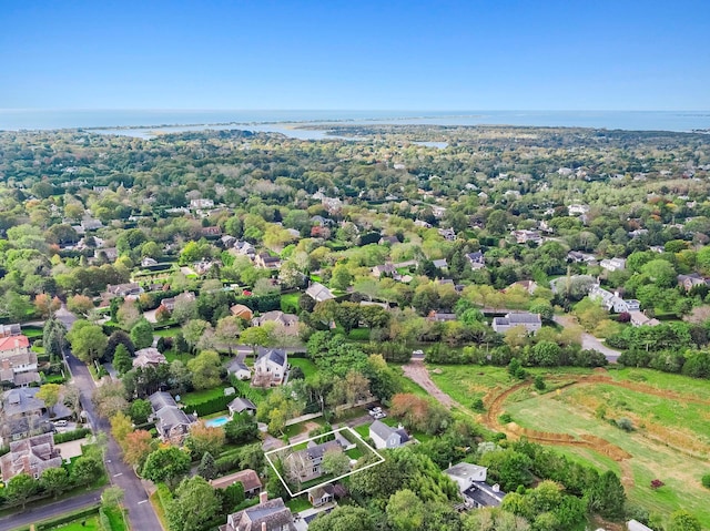 91 Howell St, Southampton, NY 11968 - aerial view of residential area with a nearby body of water and property boundaries highlighted