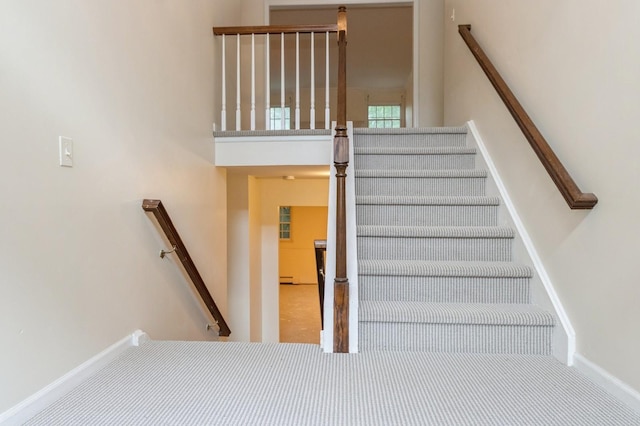 2 Demarest Rd, Chestnut Ridge, NY 10977 - stairway featuring carpet floors and a baseboard heating unit