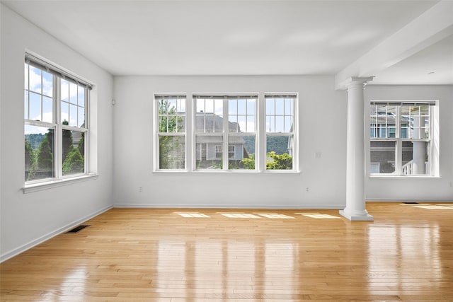 402 Waterview Dr, Poughkeepsie, NY 12601 - spare room featuring decorative columns, plenty of natural light, and light wood finished floors