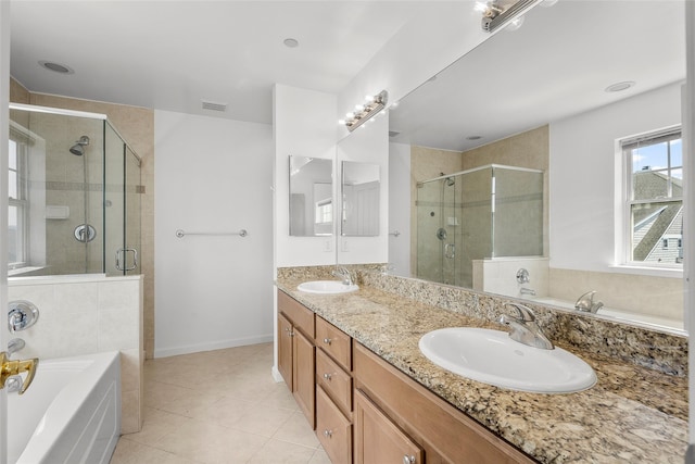402 Waterview Dr, Poughkeepsie, NY 12601 - full bath with a garden tub, a stall shower, double vanity, and tile patterned flooring