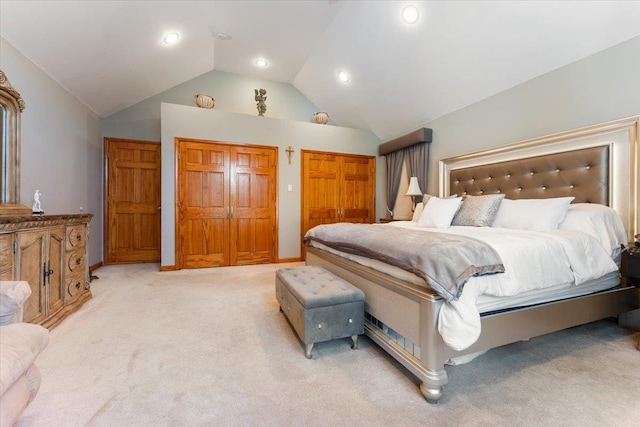 2 Croydon Dr, North Bellmore, NY 11710 - bedroom with vaulted ceiling, light colored carpet, and recessed lighting