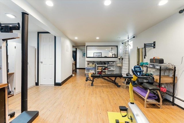 2 Croydon Dr, North Bellmore, NY 11710 - workout area featuring wood finished floors and recessed lighting