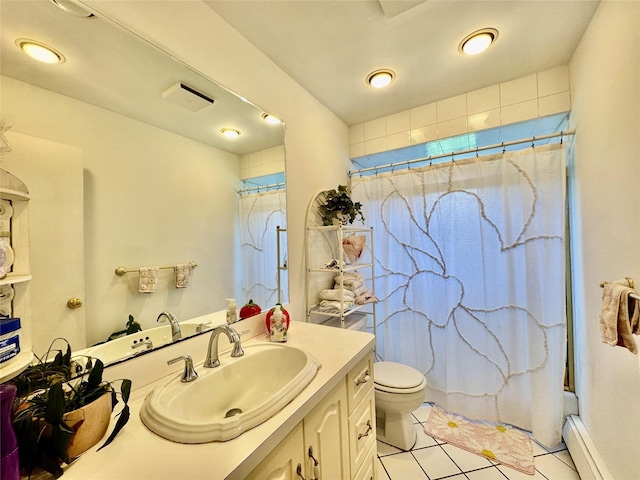 48 Marlene Dr, Syosset, NY 11791 - full bath featuring a baseboard radiator, vanity, and tile patterned flooring