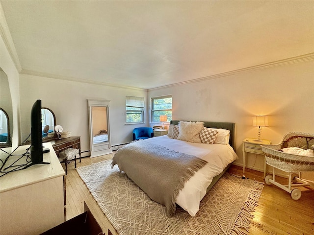 48 Marlene Dr, Syosset, NY 11791 - bedroom featuring light wood-type flooring, ornamental molding, baseboard heating, and a baseboard heating unit