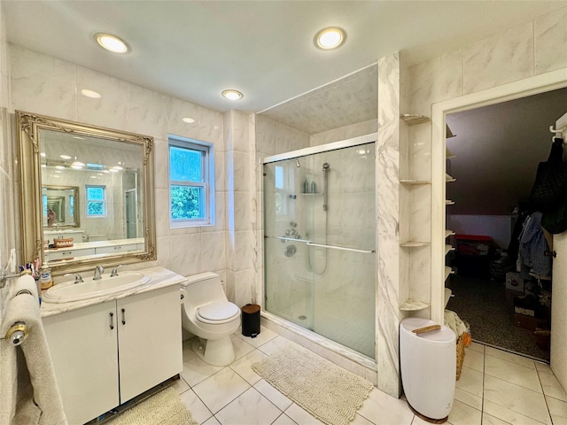 48 Marlene Dr, Syosset, NY 11791 - full bath featuring vanity, a shower stall, and a spacious closet