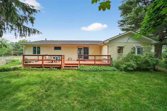 11 Seth Dr, New Hampton, NY 10958 - rear view of house with a lawn and a wooden deck