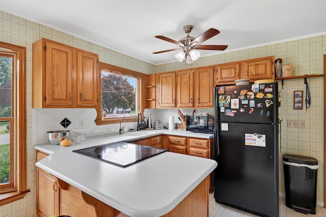 11 Seth Dr, New Hampton, NY 10958 - kitchen featuring black appliances, healthy amount of natural light, a peninsula, open shelves, and ornamental molding