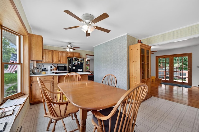 11 Seth Dr, New Hampton, NY 10958 - dining area featuring wallpapered walls, ceiling fan, and ornamental molding