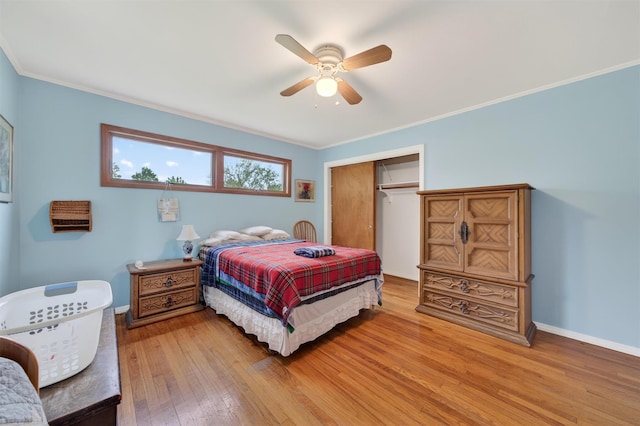 11 Seth Dr, New Hampton, NY 10958 - bedroom with light wood-style floors, a closet, ornamental molding, and a ceiling fan