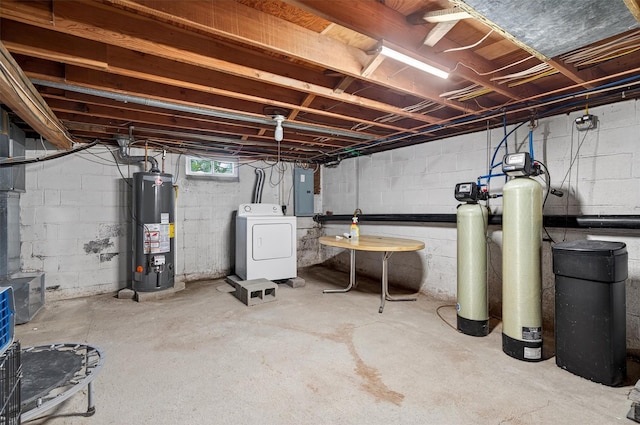 11 Seth Dr, New Hampton, NY 10958 - basement featuring washer / dryer, water heater, a water softener, and electric panel