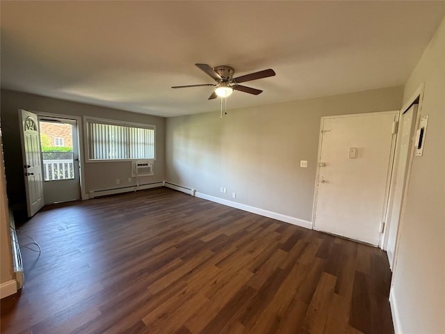 77 Adams Rd Unit 1D, Central Islip, NY 11722 - spare room featuring a ceiling fan, dark wood-type flooring, and a baseboard radiator