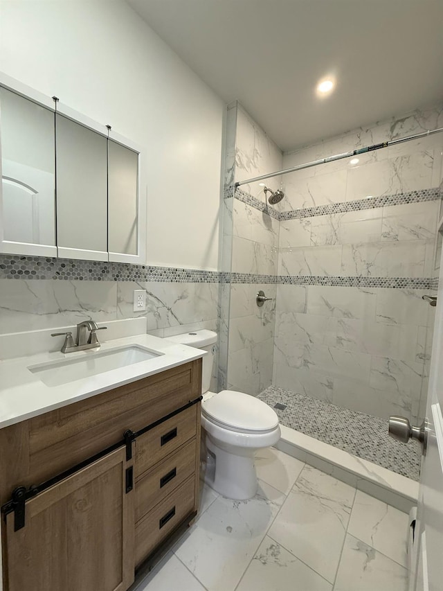 4223 Boyd Ave, Bronx, NY 10466 - full bathroom with marble finish floors, vanity, a stall shower, and recessed lighting