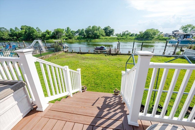 3478 Woodward St, Oceanside, NY 11572 - wooden deck with a water view and a fenced backyard