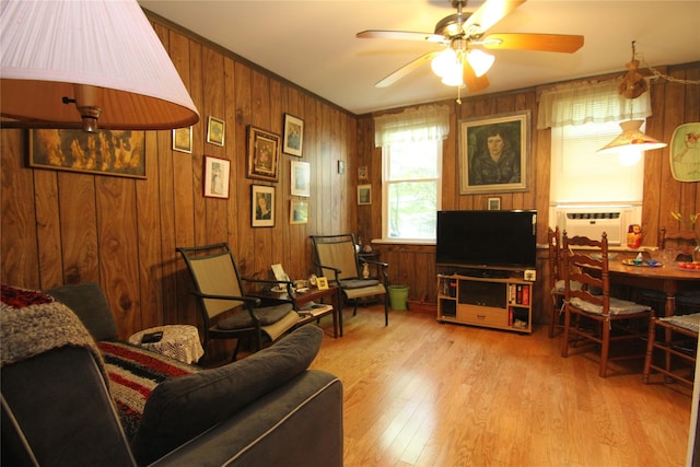 3155 Lexington Ave Unit 18Ab, Mohegan Lake, NY 10567 - sitting room with ceiling fan, wooden walls, wood finished floors, and cooling unit