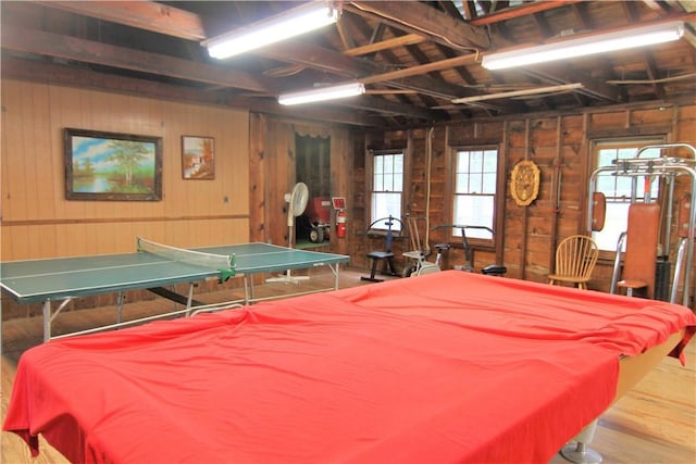 3155 Lexington Ave Unit 18Ab, Mohegan Lake, NY 10567 - recreation room with wood finished floors, wood walls, and billiards table