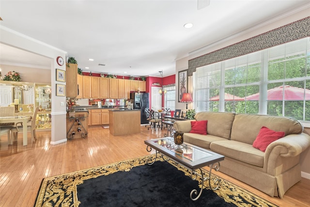 17 Meadow Pond Cir, Miller Place, NY 11764 - living room featuring crown molding, light wood-type flooring, and recessed lighting