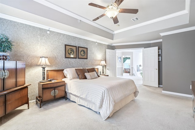 17 Meadow Pond Cir, Miller Place, NY 11764 - carpeted bedroom with a raised ceiling, crown molding, and ceiling fan
