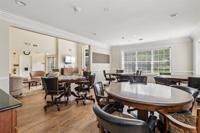 17 Meadow Pond Cir, Miller Place, NY 11764 - dining area with ornamental molding, wood finished floors, and recessed lighting
