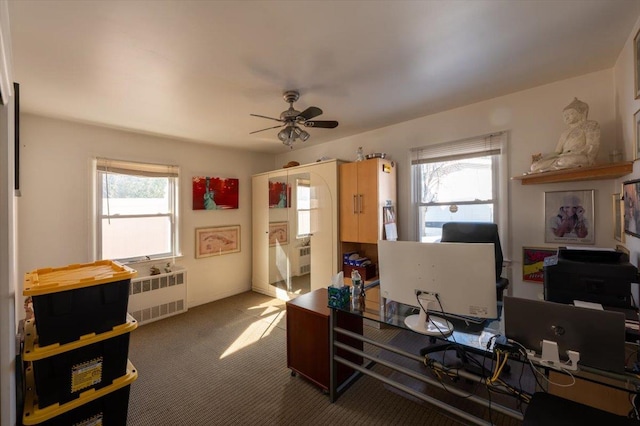 19611 Pompeii Ave, Hollis, NY 11423 - home office with radiator, ceiling fan, and carpet floors
