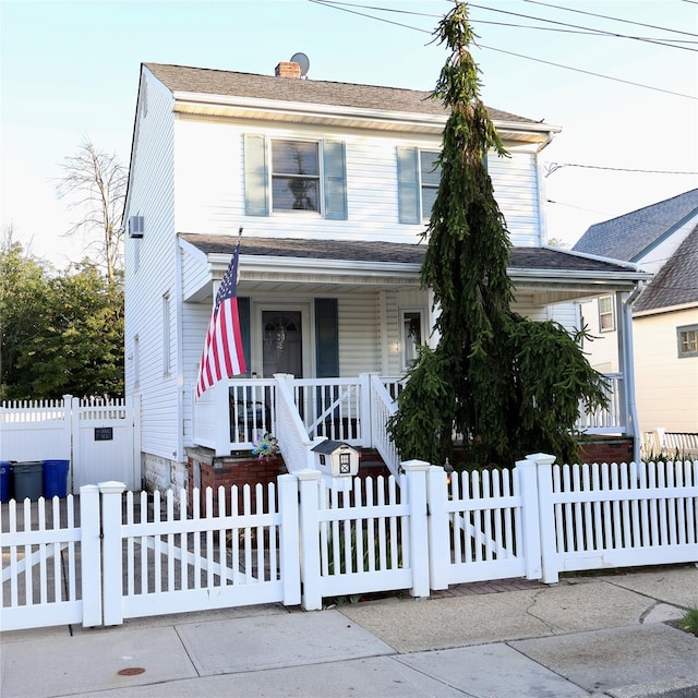 24 Pine St, Oceanside, NY 11572 - view of front facade with covered porch, a gate, and a fenced front yard