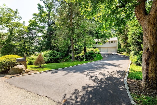 29 Meadow Ln, Chappaqua, NY 10514 - view of front of house with asphalt driveway, a garage, and stucco siding