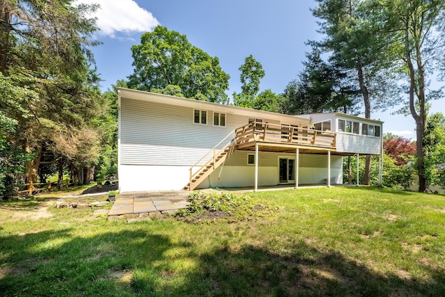 29 Meadow Ln, Chappaqua, NY 10514 - rear view of property with a wooden deck, a lawn, stairway, and a patio area