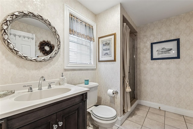 42 Roxen Rd, Rockville Centre, NY 11570 - full bathroom featuring tile patterned floors, vanity, tiled shower, and wallpapered walls