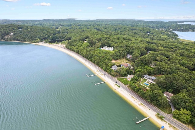 55C Shore Rd, Shelter Island, NY 11964 - aerial overview of property's location with a forest and a nearby body of water