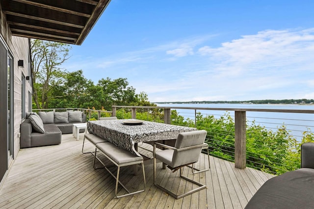 55C Shore Rd, Shelter Island, NY 11964 - deck featuring outdoor lounge area and a water view