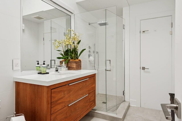 55C Shore Rd, Shelter Island, NY 11964 - bathroom featuring vanity, a shower stall, and tile patterned flooring
