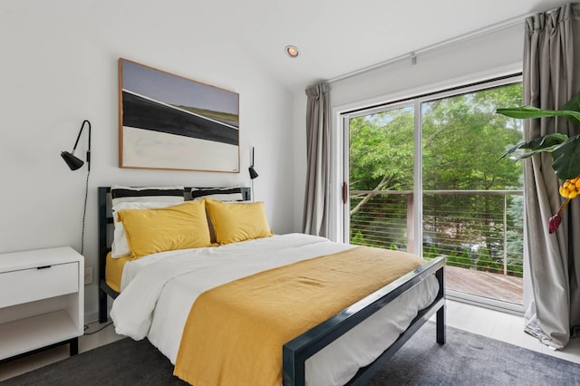 55C Shore Rd, Shelter Island, NY 11964 - bedroom with lofted ceiling, access to exterior, and recessed lighting