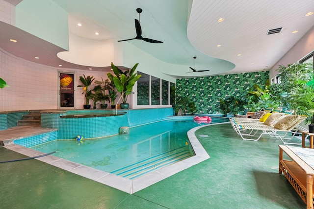 55C Shore Rd, Shelter Island, NY 11964 - indoor pool with a jacuzzi and ceiling fan