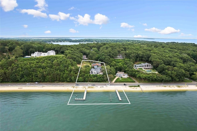55C Shore Rd, Shelter Island, NY 11964 - aerial view of property's location with a forest and property boundaries highlighted