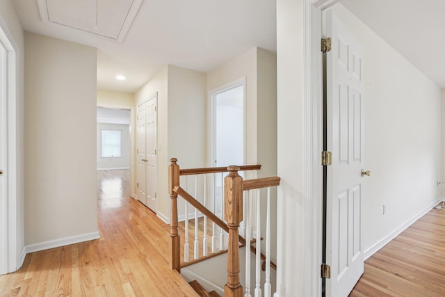 37 Baxter Rd, Pawling, NY 12564 - corridor with an upstairs landing, attic access, light wood-style floors, and recessed lighting