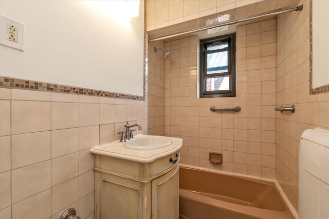 212-04 75th Ave Unit 4J, Bayside, NY 11364 - bathroom with tile walls, vanity, and shower / washtub combination