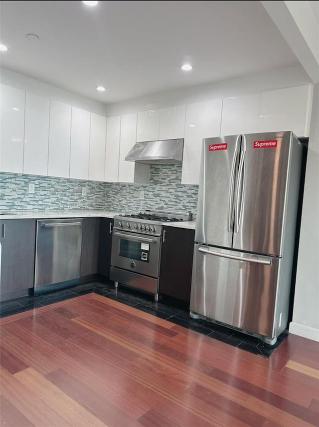 142-38 37th Ave Unit 8B, Flushing, NY 11368 - kitchen with stainless steel appliances, under cabinet range hood, modern cabinets, light countertops, and recessed lighting