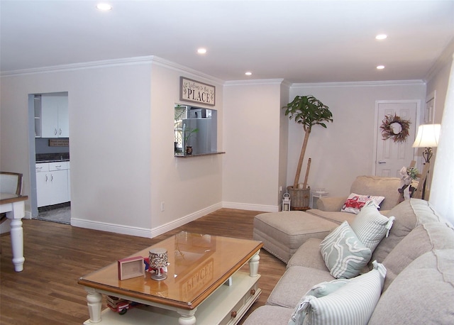 341 Thrift St, Ronkonkoma, NY 11779 - living room with ornamental molding, wood finished floors, and recessed lighting